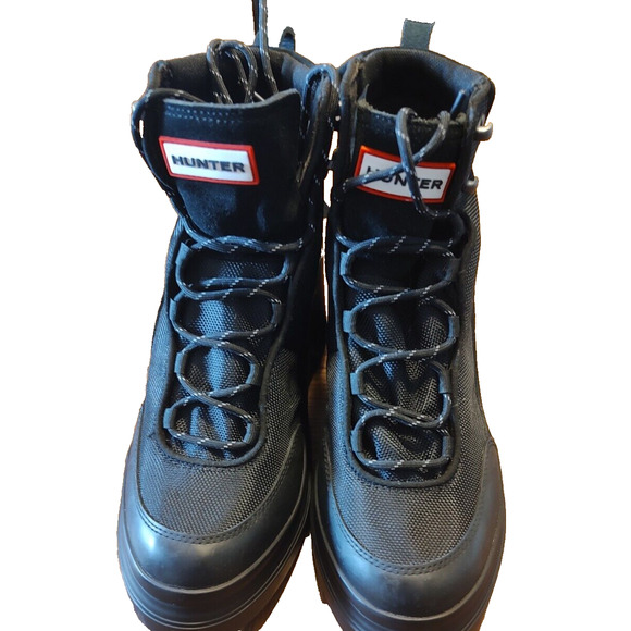 HUNTER Discoverer Mid Lace-Up Heel Boots BLACK Size 10 NEW NWOB - Picture 2 of 7